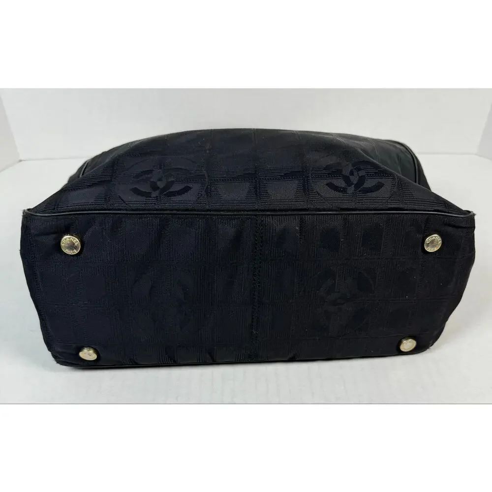 Chanel New Travel Line Tote Black Jacquard CC Shoulder Bag